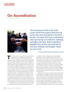 ACAE CORNER  On Accreditation By gerald T. church  The next several articles in the ACAE