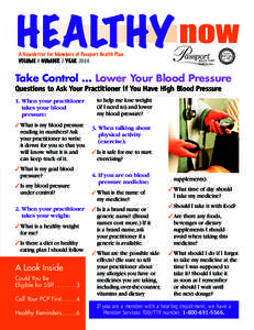 Take Control... Lower Your Blood Pressure: Questions to Ask Your Practitioner if You Have High Blood Pressure - Healthy Now - Passport Health Plan