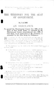 [Extract from Commonwealth of Australia Gazelle, No. 11, dated 24th February, [removed]THE TERRITORY FOR THE SEAT OF GOVERNMENT. No. 5 of 1938.