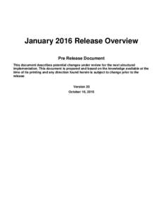 January 2016 Release Overview Pre Release Document This document describes potential changes under review for the next structural implementation. This document is prepared and based on the knowledge available at the time