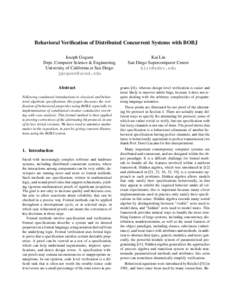 Behavioral Verification of Distributed Concurrent Systems with BOBJ Joseph Goguen Dept. Computer Science & Engineering University of California at San Diego  Abstract