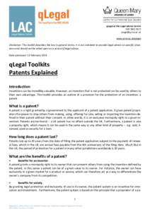 qLegal at the Legal Advice Centrewww.qmul.ac.uk/qlegal  Disclaimer: This toolkit describes the law in general terms. It is not intended to provide legal advice on specific situations and 