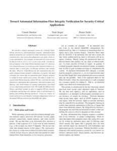 Toward Automated Information-Flow Integrity Verification for Security-Critical Applications Umesh Shankar Trent Jaeger