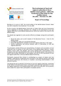 The involvement of local and regional authorities in EuroMediterranean policies, within the framework of the Union for the