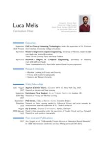 Luca Melis Curriculum Vitae Computer Science Dept, University College London Gower Street, London WC1E 6BT