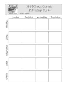 Preschool Corner Planning Form Book & Theme: Crafts