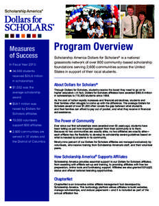 Measures of Success In Fiscal Year 2013: n	34,500 students  Program Overview