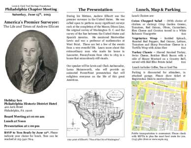 Lewis & Clark Trail Heritage Foundation  Philadelphia Chapter Meeting Saturday, June  15th,
