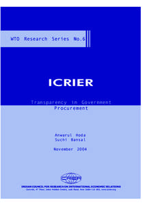 WTO Research Series No.6  ICRIER Transparency in Government Procurement