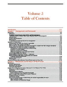 Volume 5 Table of Contents Introduction..........................................................................................................................................5-1 Chapter 1 – Overpayments and Overawar