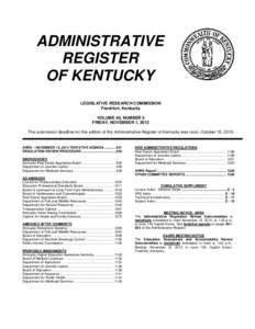 ADMINISTRATIVE REGISTER OF KENTUCKY LEGISLATIVE RESEARCH COMMISSION Frankfort, Kentucky VOLUME 40, NUMBER 5