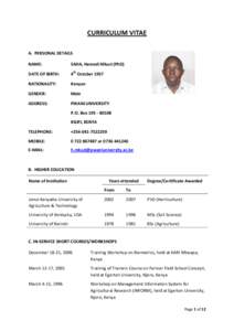CURRICULUM VITAE A. PERSONAL DETAILS NAME: SAHA, Hemedi Mkuzi (PhD)