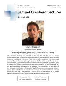 Samuel Eilenberg Lectures Spring 2012 Edward Frenkel University of California, Berkeley