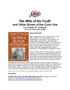 The Wife of His Youth and Other Stories of the Color Line by Charles W. Chesnutt A Choose to Read Ohio Toolkit  About the Book