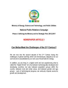 Ministry of Energy, Science and Technology, and Public Utilities  National Public Relations Campaign Phase I: Defining the Ministry and its Strategic PlanNEWSPAPER ARTICLE I