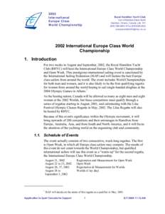 2002 International Europe Class World Championship  Royal Hamilton Yacht Club