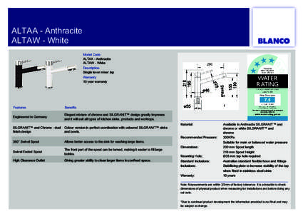 ALTAA - Anthracite ALTAW - White Model Code ALTAA - Anthracite ALTAW - White Description