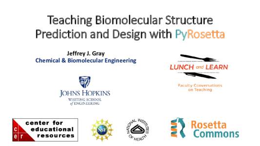 Teaching Biomolecular Structure Prediction and Design with PyRosetta Jeffrey J. Gray Chemical & Biomolecular Engineering  Protein Structure Prediction Milestones
