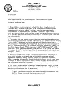 UNCLASSIFIED DEPARTMENT OF THE ARMY HEADQUARTERS, U.S. ARMY SUSTAINMENT COMMAND 1 ROCK ISLAND ARSENAL ROCK ISLAND, IL[removed]REPLY TO