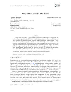 Journal on Satisfiability, Boolean Modeling and Computation[removed]  ManySAT: a Parallel SAT Solver Youssef Hamadi  [removed]