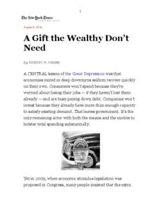 1  August 9, 2010 A Gift the Wealthy Don’t Need