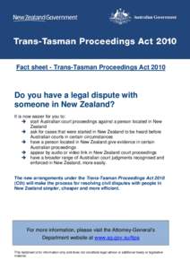 Fact sheet - Trans-Tasman Proceedings Act 2010