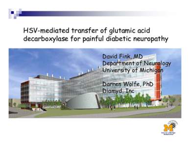 HSV-mediated transfer of glutamic acid decarboxylase for painful diabetic neuropathy David Fink, MD Department of Neurology University of Michigan Darren Wolfe, PhD