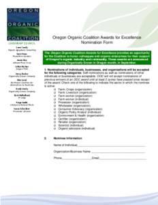 Oregon Organic Coalition Awards for Excellence Nomination Form LEADERSHIP COUNCIL Lynn Coody Organic Agsystems Consulting