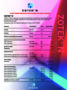 Z O T E K® N HIGH PERFORMANCE POLYAMIDE (NYLON) FOAMS ZOTEK® N ZOTEK® N B50 is closed cell, cross-linked polyamide-6 foam manufactured using Zotefoams unique production process. Available in sheet form, it can be fabr