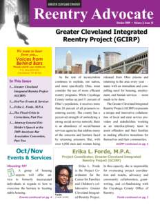 Reentry Advocate GREATER CLEVELAND STRATEGY October 2009 • Volume 3, Issue 10  Greater Cleveland Integrated