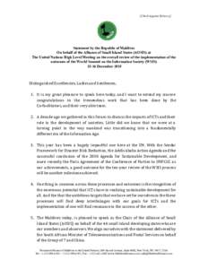 [Check Against Delivery]      Statement by the Republic of Maldives   On behalf of the Alliance of Small Island States (AOSIS) at 