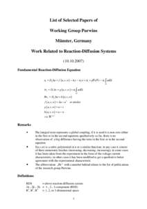 List of Selected Papers of Working Group Purwins Münster, Germany Work Related to Reaction-Diffusion Systems[removed]Fundamental Reaction-Diffusion Equation