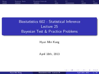 Recap .... Bayesian Tests .....