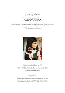 Einstiegslektüre: KLEOPATRA nach einer Textauswahl von Giovanni Boccaccios „De mulieribus claris“  Arbeit verfasst im Rahmen der LV: