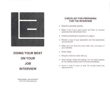 CHECKLIST FOR PREPARING FOR THE INTERVIEW DOING YOUR BEST ON YOUR JOB