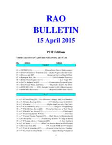 RAO BULLETIN 15 April 2015 PDF Edition THIS BULLETIN CONTAINS THE FOLLOWING ARTICLES Pg