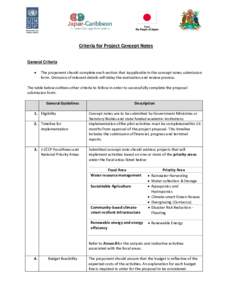 Criteria for Project Concept Notes General Criteria • The proponent should complete each section that isapplicable in the concept notes submission form. Omission of relevant details will delay the evaluation and review