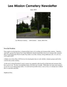 Lee Mission Cemetery Newsletter June 2015 Lee Mission CemeteryD Street