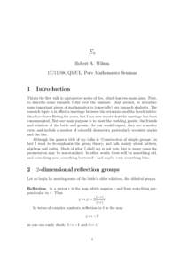 E8 Robert A. Wilson, QMUL, Pure Mathematics Seminar 1