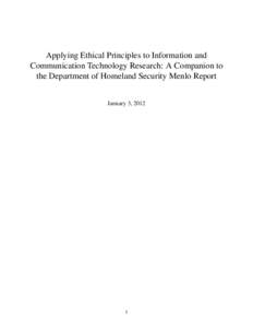 Applying Ethical Principles to Information and Communication Technology Research: A Companion to the Department of Homeland Security Menlo Report January 3, [removed]