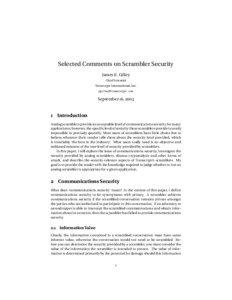 Selected Comments on Scrambler Security James E. Gilley Chief Scientist