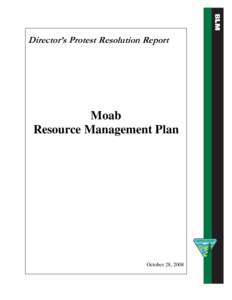 Director’s Protest Resolution Report  Moab Resource Management Plan  October 28, 2008