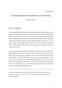 4 DecemberFinancial Instability and International Imbalances: the View from Japan Kumiharu Shigehara  ∗