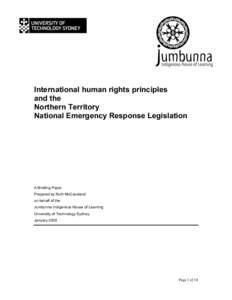 International human rights principles and the Northern Territory National Emergency Response Legislation  A Briefing Paper