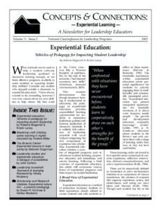 CONCEPTS & CONNECTIONS: — Experiential Learning — A Newsletter for Leadership Educators Volume 11 Issue 2  National Clearinghouse for Leadership Programs