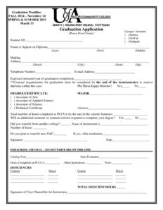 Graduation Deadline: FALL 2014 – November 14 SPRING & SUMMER 2015 March 13  Graduation Application