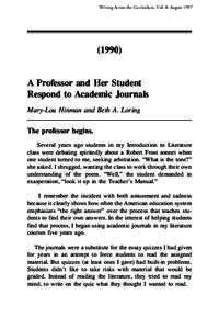 Writing Across the Curriculum, Vol. 8: AugustA Professor and Her Student Respond to Academic Journals