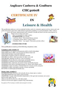 Anglicare Canberra & Goulburn CHC40608 CERTIFICATE IV IN  Leisure & Health