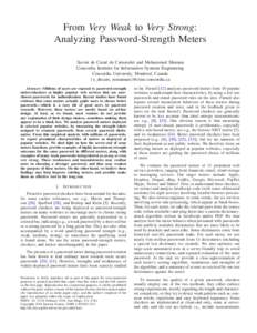 From Very Weak to Very Strong: Analyzing Password-Strength Meters Xavier de Carné de Carnavalet and Mohammad Mannan Concordia Institute for Information Systems Engineering Concordia University, Montreal, Canada {x_decar