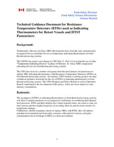 Food Safety Division Food Safety Science Directorate Science Branch Technical Guidance Document for Resistance Temperature Detectors (RTDs) used as Indicating
